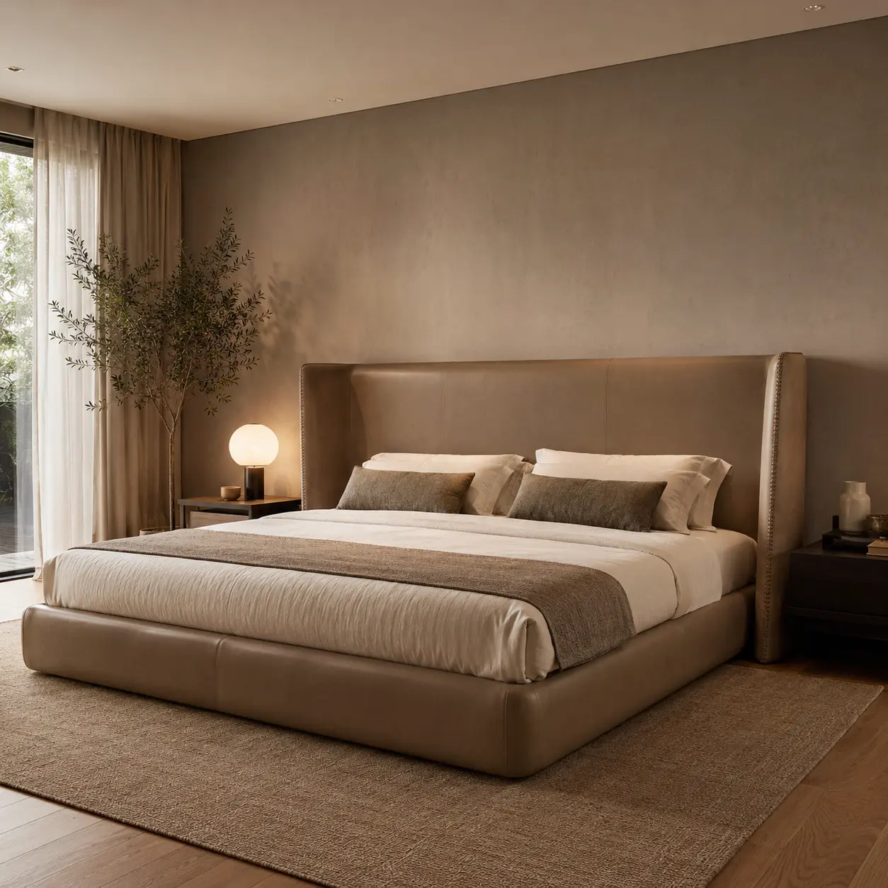 Cama Abrigo em couro argila sobre reboco