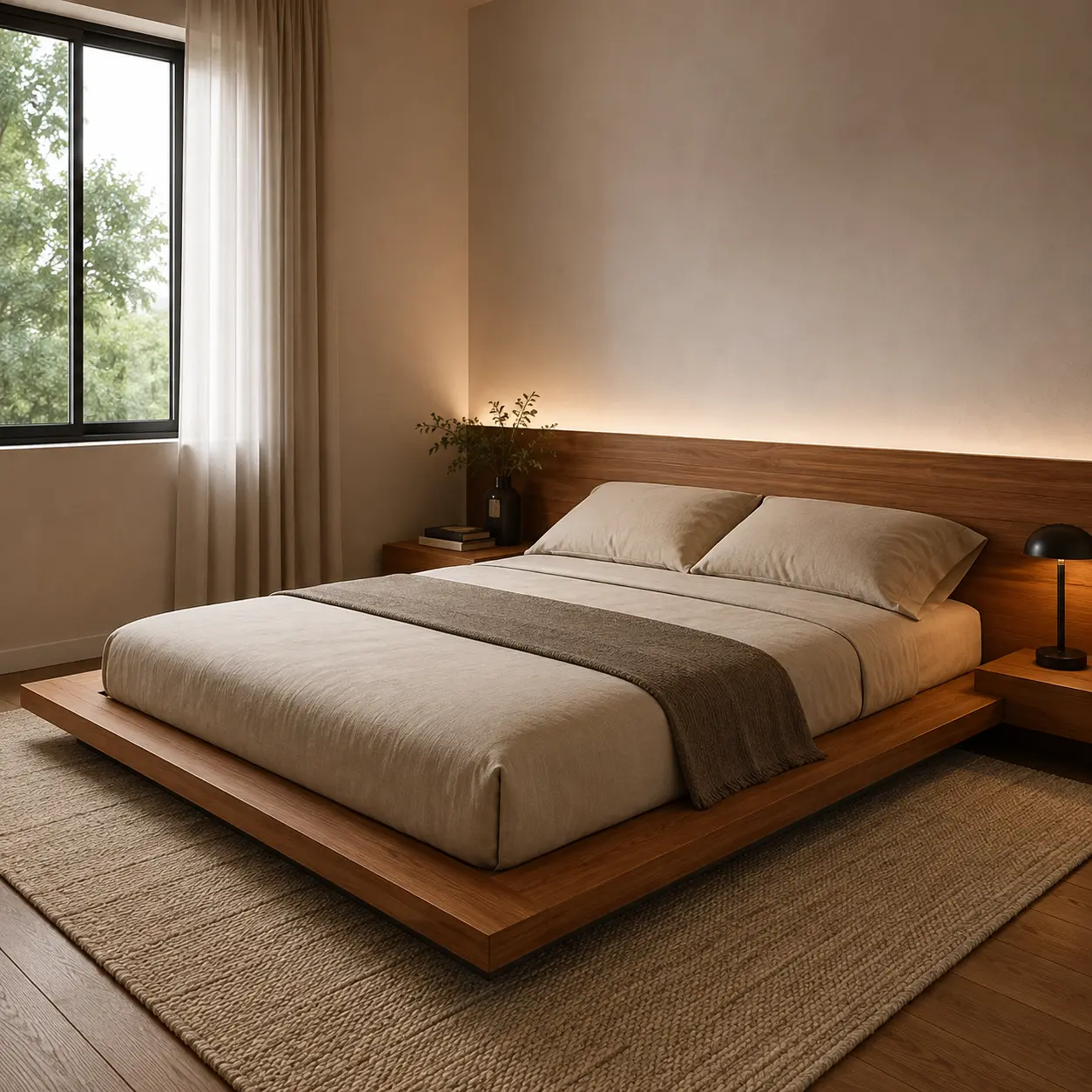 Cama Tatami em freijó sobre reboco